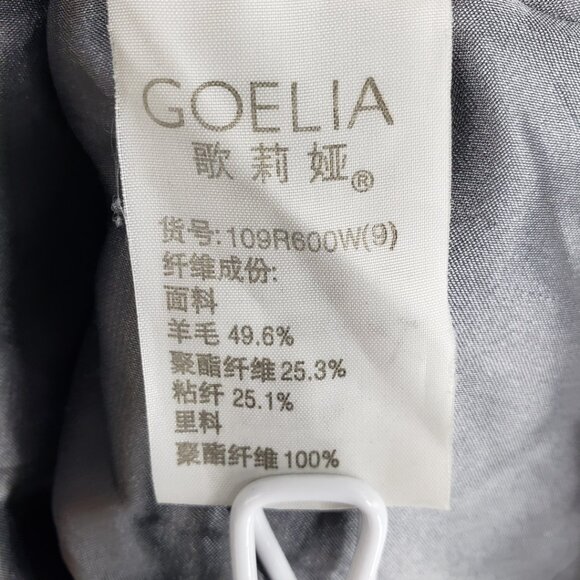 Goelia Double Breasted Coat M Tiered Ruffle Trim Collarless Charcoal Gray - Picture 7 of 7